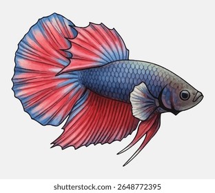Striking red and blue betta fish with elegant, flowing fins and vivid details ideal for aquatic art, pet-themed designs, or digital decor that highlights color, motion, and graceful beauty.