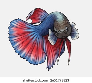 Striking red and blue betta fish with elegant, flowing fins and vivid details ideal for aquatic art, pet-themed designs, or digital decor that highlights color, motion, and graceful beauty.