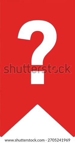 A striking red bookmark banner features a bold white question mark, symbolizing inquiry, uncertainty, and help.