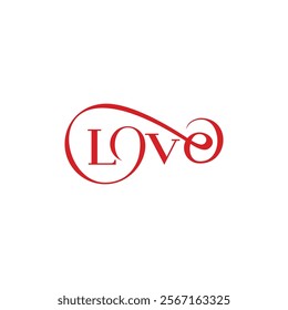 A striking, red, calligraphic script design spelling out "LOVE".