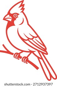 Um cardeal vermelho marcante empoleirado em uma ilustração de ramo simples
