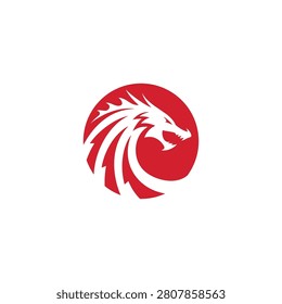 Striking red dragon emblem vector logo capturing the essence of legendary strength and a bold, dynamic presence