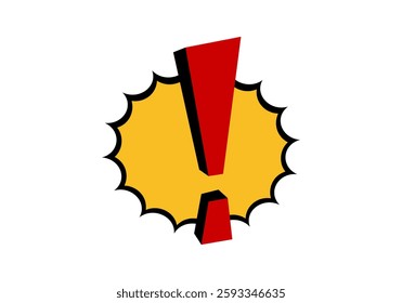 A striking red exclamation mark centered on a yellow, spiky shape, signifying attention.