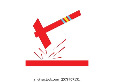 Striking Red Hammer Icon with Sparks.