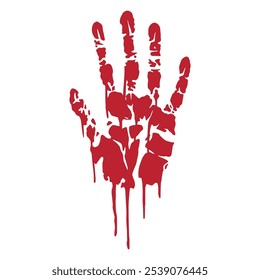 Ein auffälliger roter Handabdruck erscheint mit tropfenden Kanten, die ein Gefühl der Dringlichkeit vermitteln. Das gewagte Design zieht Aufmerksamkeit auf sich und lässt auf Vorsicht oder Bewusstsein schließen.