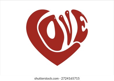 Uma impressionante imagem em forma de coração vermelho mostra criativamente a palavra "amor", representando afeto e emoção.