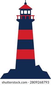 Striking red and navy striped lighthouse standing tall against a clear background