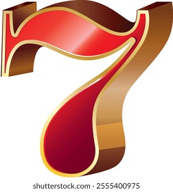 A striking red number 7 with a gold border vector illustration, ideal for use in casino, luxury, and decorative designs.