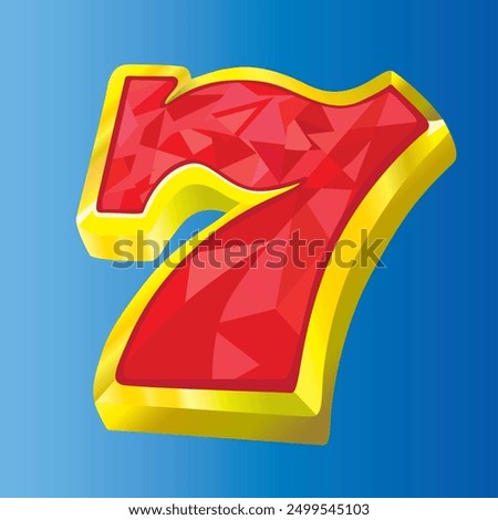 A striking red number 7 with a gold border vector illustration, ideal for use in casino, luxury, and decorative designs. High-quality graphic showcases a shiny, elegant numeral, perfect for website.