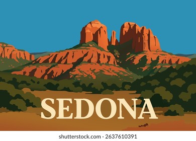 Sedona’s striking red rock formations, with Cathedral Rock looming in the distance, create a breathtaking desert landscape perfect for outdoor exploration and photography