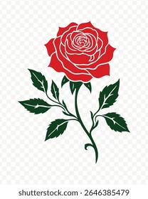 A striking red rose silhouette illustration on a transparent background.