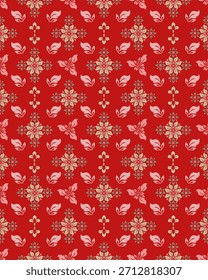 A striking red seamless floral pattern inspired by Thai decorative motifs. Ideal for fabric, festival packaging, crafts, digital paper, and surface design projects.
