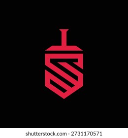Auffälliges rotes Schild-Emblem mit stilisiertem Anfangs-S, das Stärke, Schutz und fette Identität symbolisiert, perfekt für Marken- und Designprojekte
