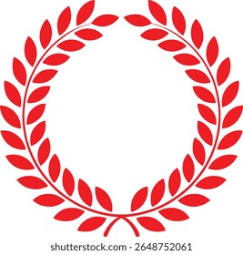 A striking red silhouette of a laurel wreath, symbolizing victory and achievement. This graphic is isolated on a clean white background, perfect for design projects.
