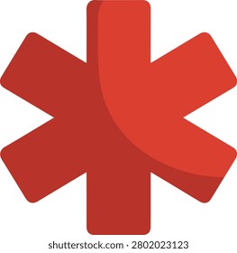 A striking red six pointed Star of Life emblem, universally recognized as a symbol for emergency medical services, first responders, and urgent care.