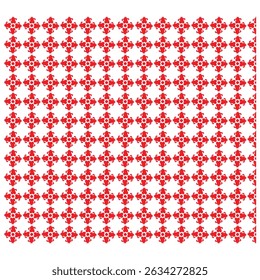 A striking red and white decorative pattern featuring a repeating cross-shaped floral arrangement design is presented here. This seamless geometric ornament offers a sophisticated touch.
