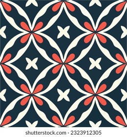 Striking red and white pattern dominates the black background, exuding the essence of art deco. The design incorporates peppermint motifs and art nouveau elements, creating visually.