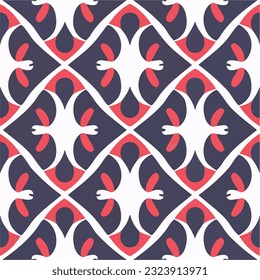 Striking red and white pattern on black background, creating captivating and dynamic seamless design with abstract elements.