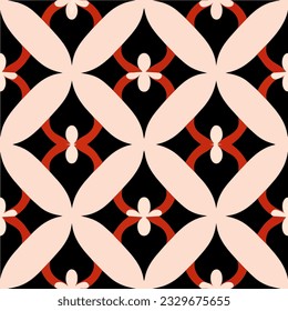 Striking red and white peppermint motif stands out against a black background, showcasing an art deco pattern with bold elegance.