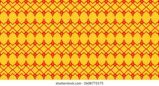 Striking seamless pattern with bold red diamond lines on a vivid yellow backdrop.