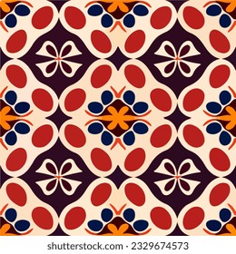 Striking seamless pattern design featuring a vibrant combination of red, white, and blue colors, captivatingly set against a deep black backdrop.