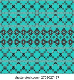 A striking seamless vector pattern featuring interlocking geometric squares and diamond shapes in a traditional tribal style.