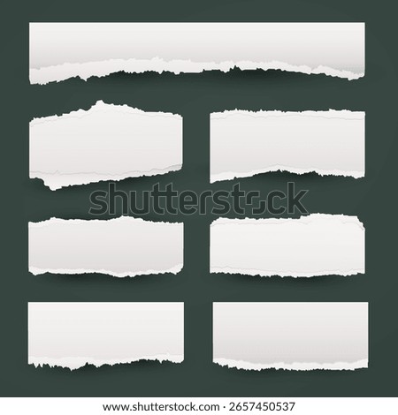 A striking set of torn paper elements featuring sharp, angled edges and irregular tear lines. Great for edgy collage work, eye-catching digital scrapbooks, and vintage-style note design compositions