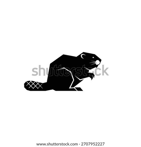 A striking silhouette of a beaver, showcasing its iconic flat tail and sharp teeth, set against a clean white background.