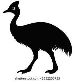 Striking Silhouette A Bold Black Cassowary Standing Tall Against a Clean White Background Simple and Elegant