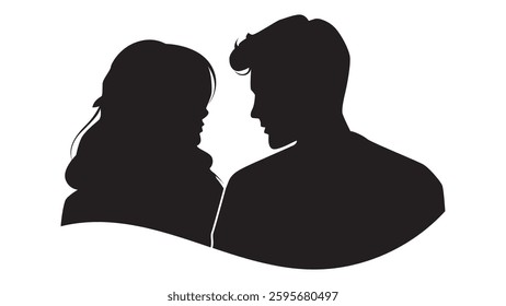 A striking silhouette captures a couple gazing lovingly at each other, symbolizing deep connection, intimacy, and romantic feelings.