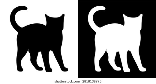 A striking silhouette of a cat with alert posture, capturing feline curiosity and agility in a minimalistic style.