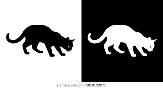 A striking silhouette of a cat in motion, captured against contrasting backgrounds, emphasizing feline grace and agility.
