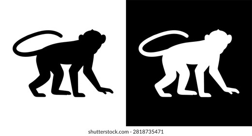 A striking silhouette of a curious cat with a curled tail, captured in a playful stance, emphasizing feline agility and elegance.