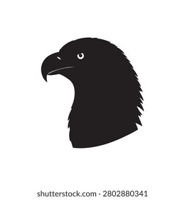 A striking silhouette of an eagle's head, showcasing its sharp beak and intense gaze. The image emphasizes the bird's powerful presence and majestic nature, suitable for wildlife and nature-themed projects.