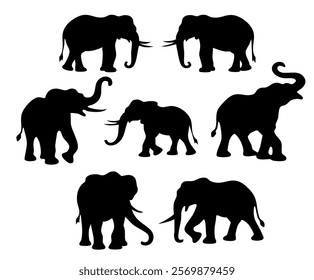 A striking silhouette of an elephant with defined trunk, tusks, and ears, showcasing its majestic stance against a minimal backdrop