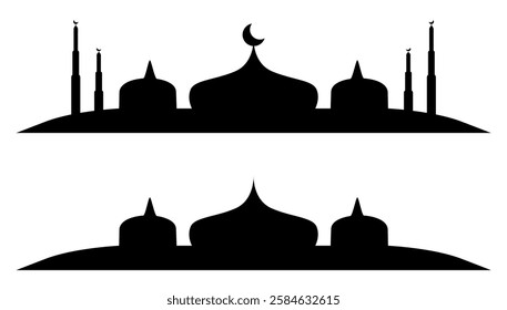 Striking silhouette featuring domes and minarets, perfect for religious or cultural presentations.
