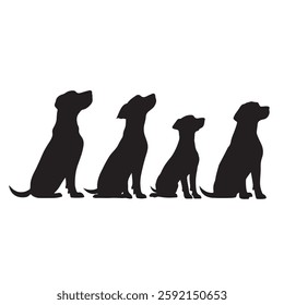 A striking silhouette featuring four dogs and four cows standing together. This image beautifully captures the essence of both pets and farm animals, ideal for themes related to rural life, agricultur