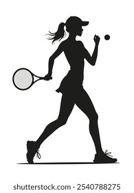 A striking silhouette of a female tennis player in motion, showcasing her athleticism and dedication to the sport