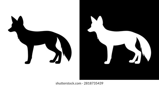A striking silhouette of a fox, showcasing its distinctive shape and features in contrasting black and white tones.