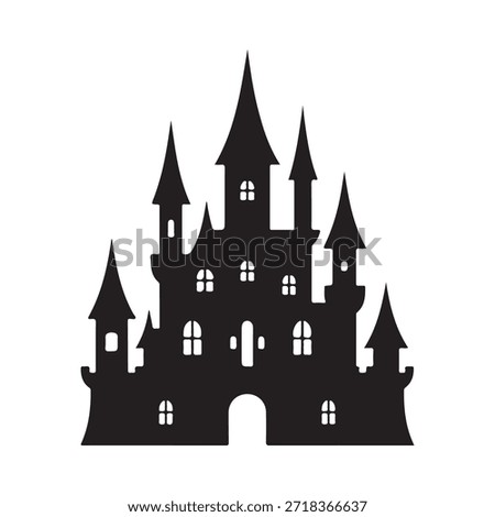 A striking silhouette of a gothic castle with multiple towers and spires