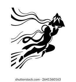 Striking silhouette of Hanuman flying, carrying a mountain. Hindu mythology, strength, faith.