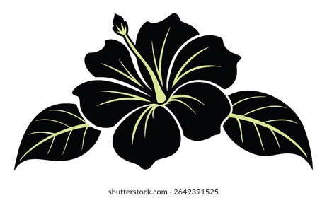Uma silhueta impressionante de uma flor de hibisco, mostrando suas pétalas icônicas e estame. Este design é apresentado em um estilo de silhueta limpo, minimalista, perfeito para vários decorativos 