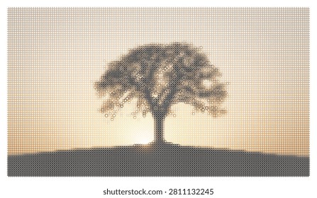 Striking silhouette of a lone tree against a vibrant sunset sky, casting a dramatic and powerful image in nature's golden hour.