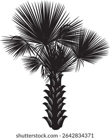 A striking silhouette of palm trees, rendered in a minimalist style. The design features a clean, single-color silhouette, perfect for various applications.