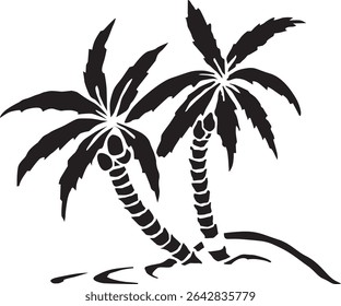 A striking silhouette of palm trees, rendered in a minimalist style. The design features a clean, bold silhouette, perfect for various applications.