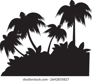 A striking silhouette of palm trees, rendered in a minimalist style. The design features a clean, bold silhouette, perfect for various applications.