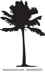 A striking silhouette of palm trees, rendered in a clean, minimalist style. The design features a strong contrast between the black silhouettes