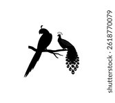 a striking silhouette of a parrot and peacock perched on a branch, creating a captivating vector illustration perfect for graphic design projects