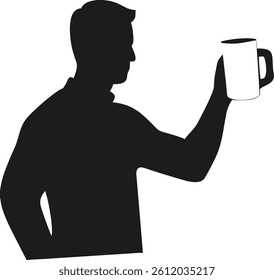 A striking silhouette of a person holding a white cup against a minimalistic background. The figure’s dynamic pose, with one hand on the hip, adds a touch of intrigue and elegance. Perfect for concept