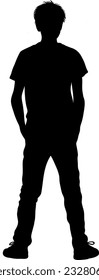 A striking silhouette portraying a teenage boy in a heroic stance, exuding strength and determination, with a captivating aura of confidence and courage.